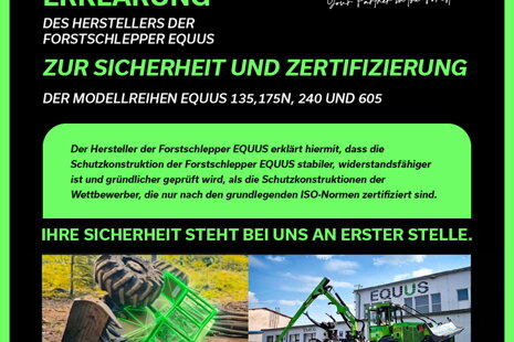 Offizielle Erklärung des Herstellers der Forstschlepper EQUUS zu Sicherheit und Zertifizierung