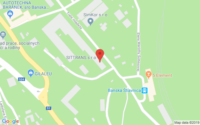 Google map: SITTRANS s.r.o.  Trate Mládeže 1  969 01 Banská Štiavnica