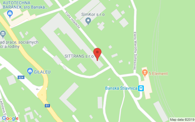 Google map: SITTRANS s.r.o. Trate Mládeže 1 969 01 Banská Štiavnica