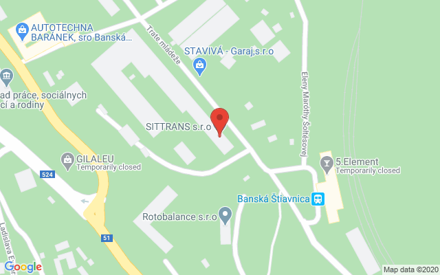 Google map: SITTRANS s.r.o. Trate Mládeže 1 969 01 Banská Štiavnica